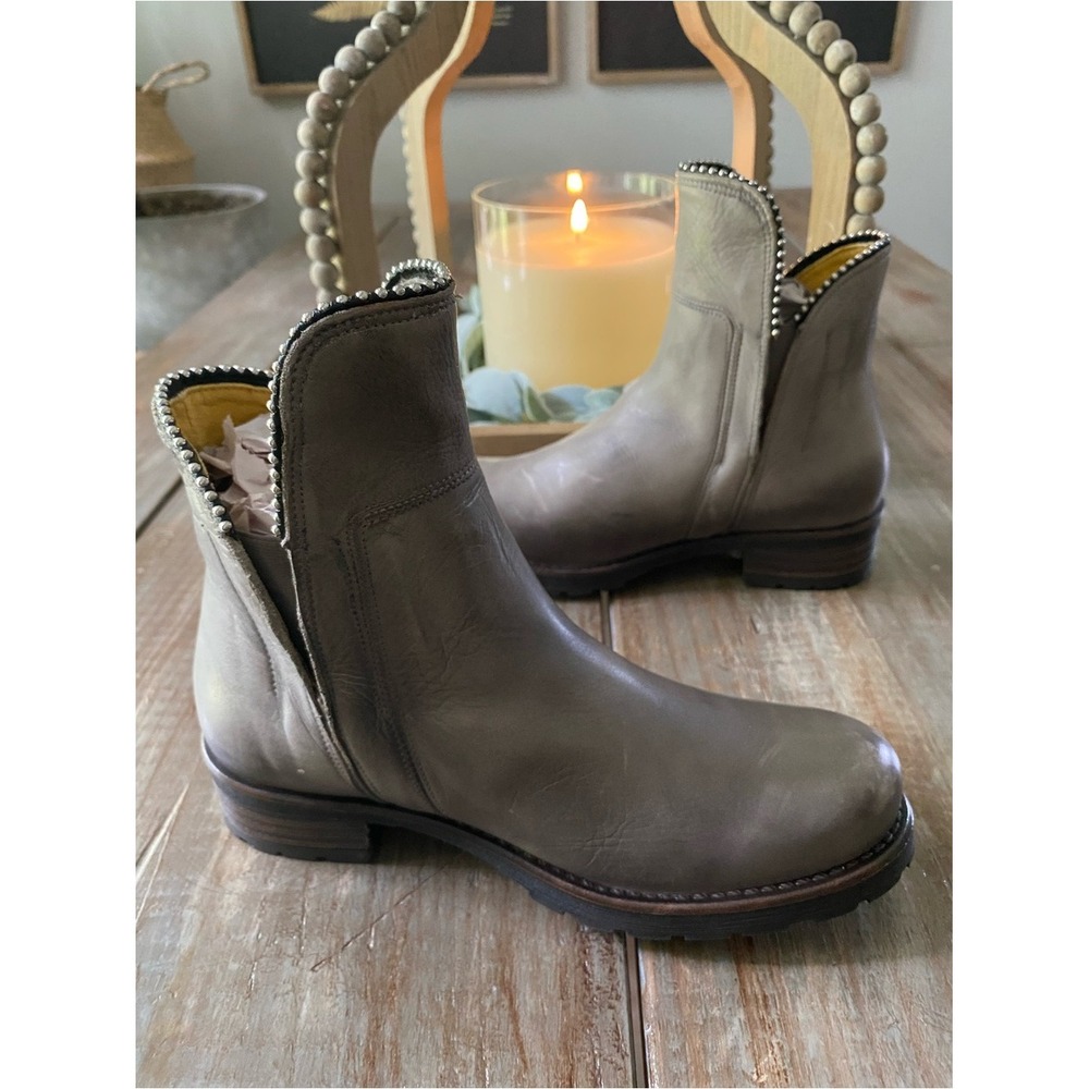 Jafa Boho Moto Handmade Distressed Leather Biker Ankle Boots 38 Mushroom Grey